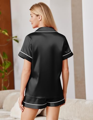 Image of Ekouaer Satin Pajamas for Women Silk Pjs Short Set 2 Piece Lounge Sets