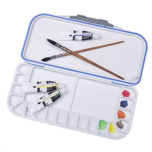 18-Well Premium Watercolor Paint Palette, Travel Portable Folding Paint Palette Box with 1+2 Mixing Areas for Watercolor, Acrylic & Oil Paint - Nice Gift for Kids, Adults & Artists (Blue) - Thumbnail 2