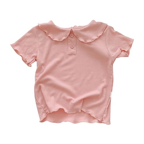 Girls Cute Solid Color T-Shirt Short Sleeve 𝐏eter Pan Collar Ribbed Shirts Causal Blouse Top Summer Clothes