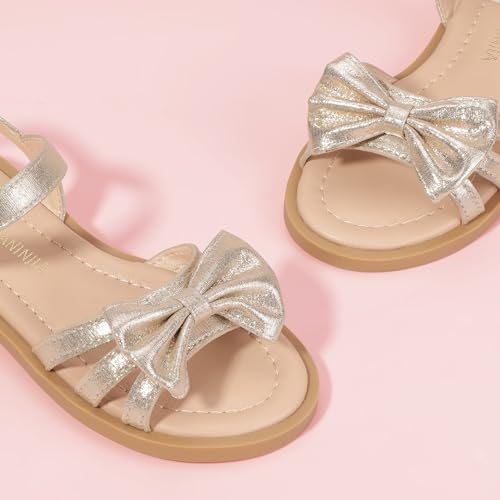 PANDANINJIA Girls Sandals Toddler Little Kids Open Toe Bows Summer Flats Dress Sandals Shoes3