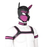 YiQin RWSX Weiche Latex-Hundemaske mit Ohren, Welpenmaske für Cosplay-Party-Maskerade Set (Maske, Halsband, Armbinde, Riemen) (Color : Pink, Size : Large)