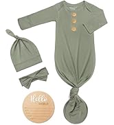 Soft Baby Knot Gown 0-3 Months, Newborn Announcement Sleepers With Mitten Cuffs and Personalized ...