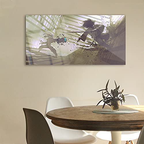 Tableau acrylique Fighting Samurai Robot Coloray 100x50cm pour decoration murale salon