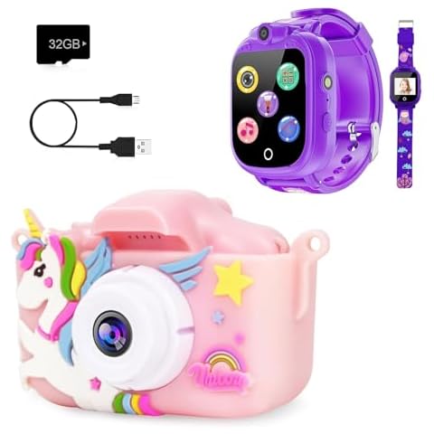 PROGRACE Kids Camera Kids Watch - Camera for Kids Bundled with Kids Smart Watch for Girls Birthday Toys for 3 4 5 6 7 8 9 10 11 12 Year Old Children Toddler Cover