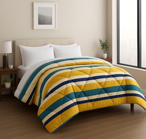 VAS COLLECTIONS Cloud Cotton Reversible AC Comforter for Double Bed | Super Soft 220 GSM Quilt/Duvet/Dohar | Lightweight All-Season Comforter | 88 x 90 Inches (Blue, Yellow)