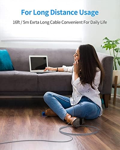 Long USB C to USB C Cable 5M, DDIYYI Nylon USB C PD Cable 60W Fast Charging Compatible with Samsung Galaxy S22 S21 S20, Mac-Book Pro/Air, i-Pad Pro 2021/2020, i-Pad Air 4/5, Charger for Type-C Devices