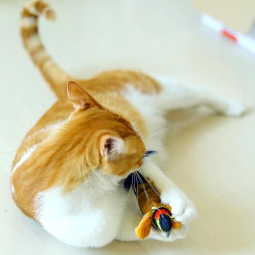 Besreey Brinquedo de gato de simulação de pássaro,Brinquedos de penas de gato de pelúcia - Brinquedo