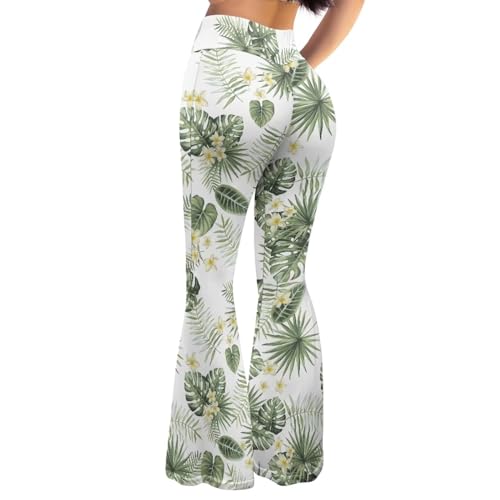 Yewattles Calça feminina flare yoga cintura alta leggings macias elásticas controle de barriga calça