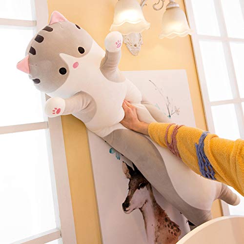 Coussin Chat Peluche Kawaii 70 Cm - Doudou Long Chat Rose - Oreiller Câlin Doux - Cadeau Anniversaire Copine