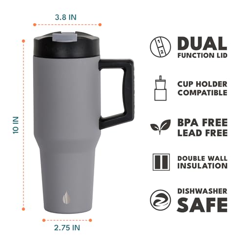 Image of Elemental 100% Leak Proof 32oz Tumbler with Handle & Straw Travel Mug | Stainless Steel Double Wall Insulated Tumbler for Hot and Cold Beverages with Sip & Straw Lid