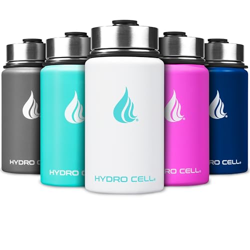 Image of HYDRO CELL Stainless Steel Sport Water Bottle with Straw - Keeps Drinks Cold & Hot via a Leak Proof Metal Triple Insulated Vacuum Flask for All Sports and Outdoors Activities (White 14oz)
