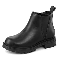 K KomForme Girls Ankle Boots with Side Zipper Chelsea Booties Lug Sole,Size 3 Big Kid,Black PU