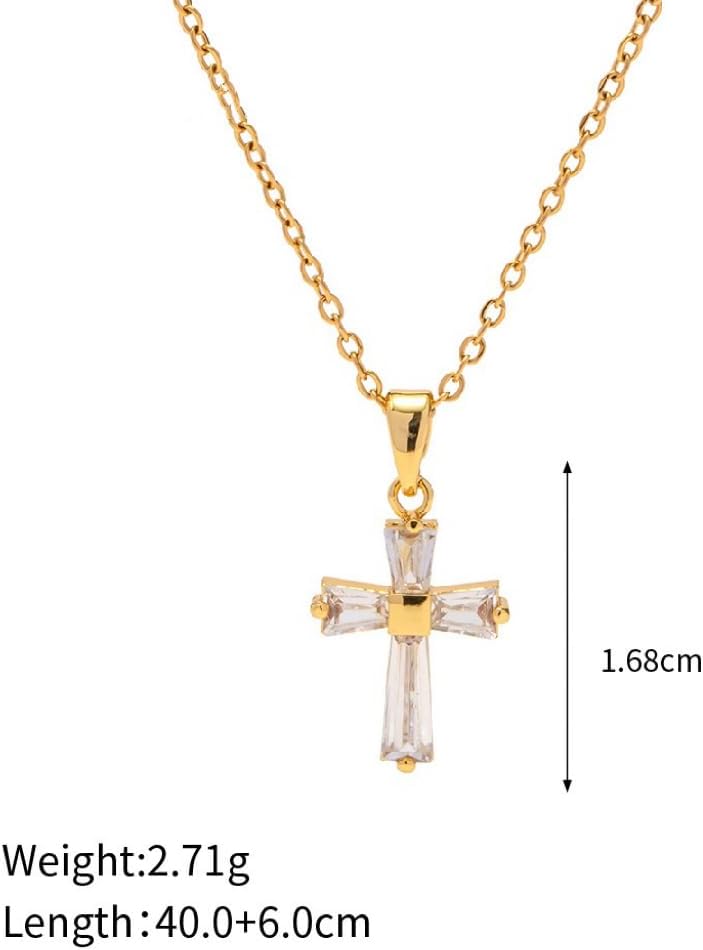 18K Gold Plated Stainless Steel Cross Pendant Necklace with Zirconia, Religious Jewelry Gift - Image 2