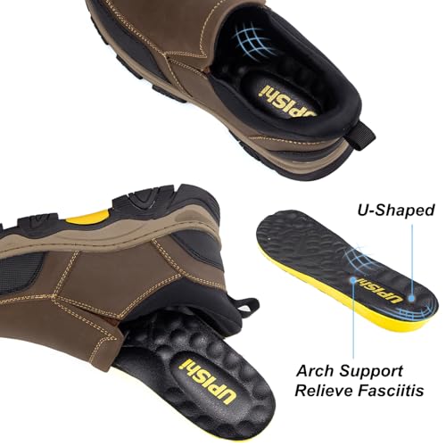 UPIShi Men's Slip On Hands Free Waterproof Work Loafers Leather Walking Slip-Ins Casual Outdoor Office Business Cushioning Shoes3