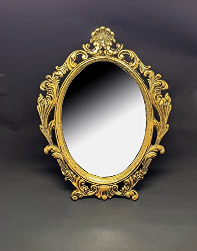 Image of KridayKraft Table Mirror Gold Plated for Gift Love one Festival Gift Perfect for Birthday, Anniversary Wedding (Floor Mount, Oval, Framed)