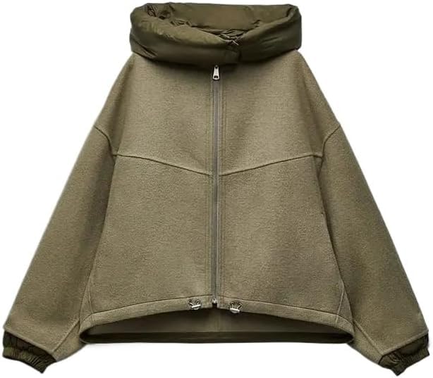 Damen-Jacke, Übergröße, gepolsterter Kragen, Reißverschluss, hoher Ausschnitt, lockere Passform, lässig, modisch, langärmelig, kurze Oberbekleidung, Winter, Streetwear