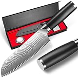BILLION DUO Profi Santokumesser 17.5 cm, Sushimesser Carbon Edelstahl, Profi Küchenmesser mit Edelstahlseife und Fingerschutz, Gemüsemesser Schwarz Ergonomischer Griff Als Geschenk