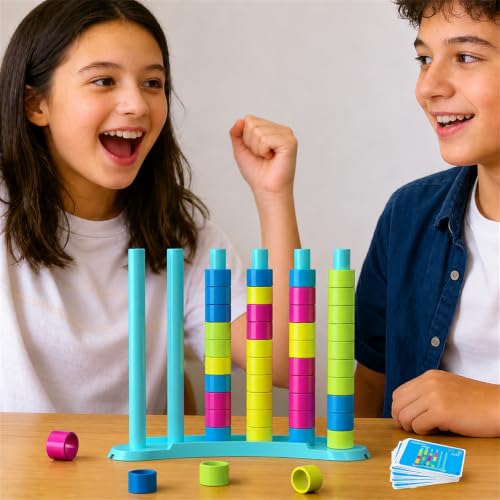 Color Matching Stack Challenge Game Fast Pattern Match Ring Stacking Puzzle Games 1-2 Players Family Board Game for Kids & Adults Birthday Easter Christmas Party Gifts for Boy & Girl