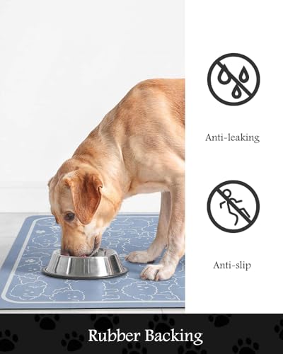 Image of Pet Feeding Mat-Absorbent Dog Mat for Food and Water Bowl-No Stains Quick Dry Water Dispenser Mat-Dog Accessories Pet Supplies-Bowl for Messy Drinkers（BLUEDOGS,12 inchx19 inch