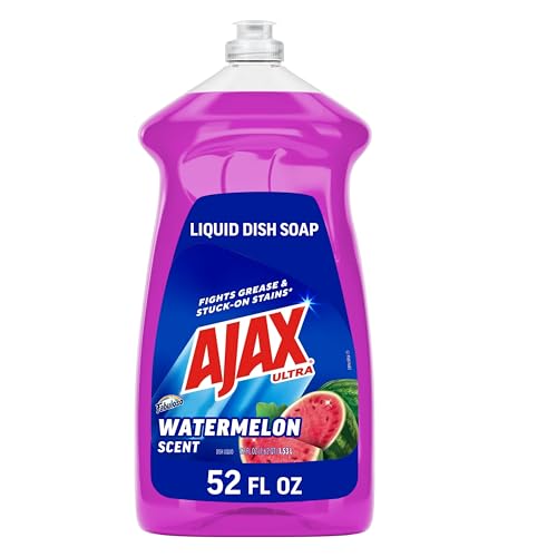 Ajax Ultra Liquid Dish Soap with Fabuloso Watermelon Scent, Fights Grease and Stuck-On Stains, Deep Cleaning Action, Mess-Free, Easy-Flip Cap, 52 fl oz Bottle