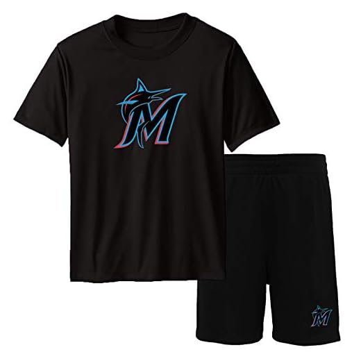 Outerstuff MLB Youth 8-20 Team Color Performance Primary Logo T-Shirt & Shorts Set (X-Large (18-20), Miami Marlins Black)