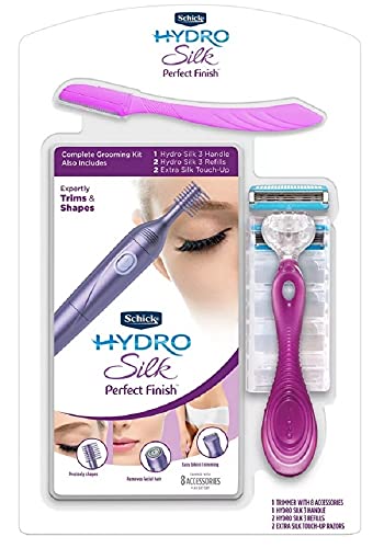 Schick Hydro Silk Perfect Finish Trimmer, 8-in-1 Grooming Kit for Women. Also Includes 1 Hydro Silk 3 Handle, 2 Hydro Silk 3 Refills, and 2 Silk Touch-Up (14 Piece Set)