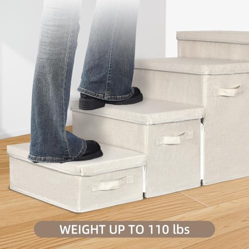 Dog Stairs with Storage, Folding Pet Steps with Zip for Small Dogs and Cats, 4-Step Pet Stairs with Pet House for High Bed, Couch and Car Ramp, Up to 200 Lbs (Beige, 4 Steps with Condo) - Image 6