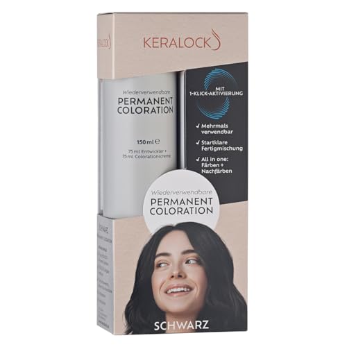 Keralock Permanent Coloration Schwarz, Mehrmals Verwendbar, Färben und Nachfärben, Ohne Anmischen, Bis zu 4 Monate Wiederverwendbar, Zuverlässige Grauabdeckung