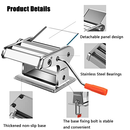 Iukoente Pasta Maker Machine,9 Adjustable Thickness Settings Noodles Maker With Washable Aluminum Alloy Rollers And Cutter,Includes Hand Crank, Counter Top Clamp & Collapsible Pasta Drying Rack #TOP5