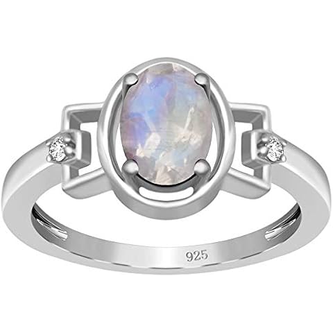 925 Sterling Silver Natural Moonstone Oval 7X5 MM Women Solitaire Ring (N) Cover