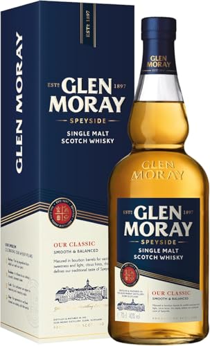 Glen Moray Classic Single Malt Scotch Whisky | 70cl Bottle | 40% ABV | Speyside Whisky Aged in Ex-Bourbon Casks | Smooth, Light & Fruity