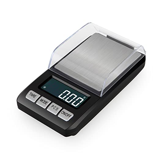Small Pocket Scale 500gx0.01gram Accuracy with Windshield,Digital Weight Grams with LCD Display,Tare and PCS,Ounces and Grams,Travel Compact Kitchen Scales for Jewelry,Coins,Powder,Herbs, Spices,Weed