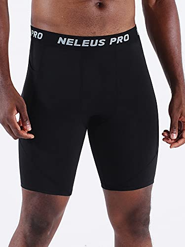 Neleus Men's Compression Shorts With Pockets Workout Running Tights,3 Pack,6082,Black/Grey/Navy Blue,Xl #TOP3