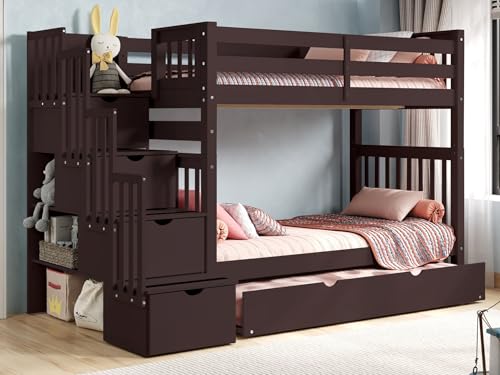 Bedz King Tall Stairway Bunk Beds Dark Cherry