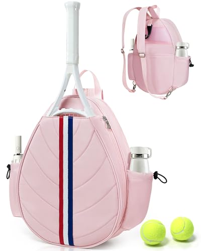 TBTOTRA Tennis Bag for Women Men - Quilted Crossbody Backpack Holds 2 Roughness with Wet, Water Resistant Gym Bag for Court Pickleball Badminton Travel, Pink