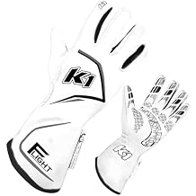 قفازات سباق السيارات K1 Race Gear K1 Flight Adult Nomex SFI 3.3/5 - أبيض، رمادي - متوسط