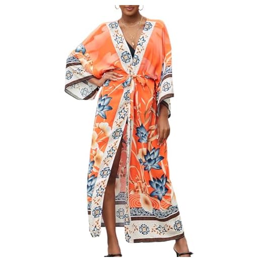 Eddoyee Saída de praia com estampa de quimono feminino frente aberta, Estampa de guindaste 1