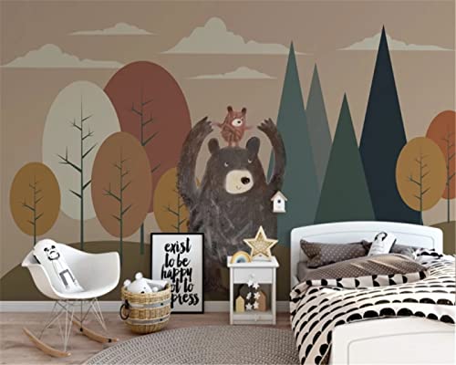 Papel tapiz autoadhesivo personalizado Foto 3D Abstracto Geométrico Bosque Oso Personalidad Habitación infantil Fondo Decoración Murales * 150cmx105cm(59.1x41.3inch)