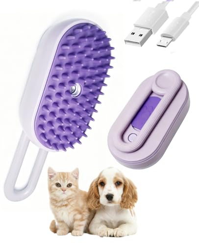 Cat Steam Brush for Shedding - 3 in 1 Pet Steam Brush for Cats and Dogs - Adjustable Cats Brush with Steam for Grooming and Massage, Removing Tangled and Loose Hair (Purple)