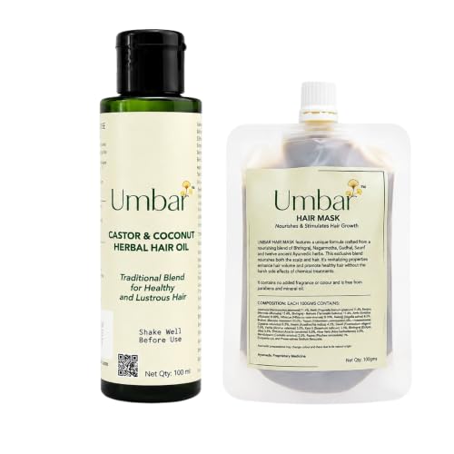Image of Hair Mask & Castor Coconut Oil | Botanical Pack | Green and Light Yellow | Combo 2x100ml