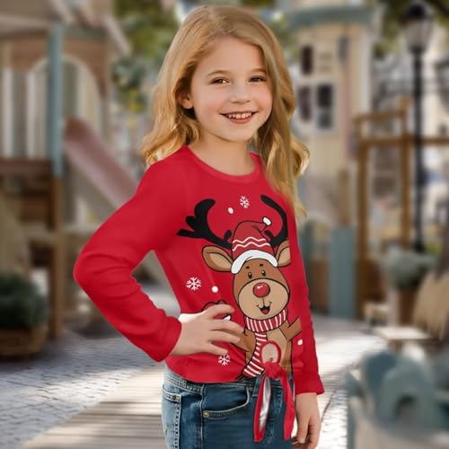 Girls Long Sleeve T-Shirt with Tie Front,Crew Neck Girls Tees,Comfortable Kids Tunic Tops for Study,Holiday,Casual3