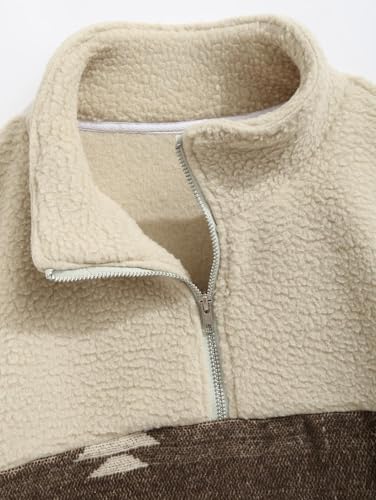 ZAFUL Men's Ethnic Aztec Printed Sweatshirt Quarter Zip Corduroy Kangaroo Pocket Solid Stand Collar Pullover (5-Light Coffee, M)3
