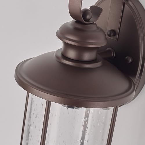 Image of MICSIU 13.75 inch Bronze Vintage Farmhouse Round Outdoor Wall Light 2 Pack | 100W Max, Clear Seedy Glass, Exterior Porch Sconce for House, Garage, Front Door, Deck