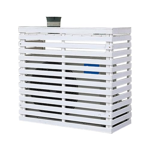 Valla de madera para aire acondicionado al aire libre, pantalla de privacidad de aire acondicionado y soporte para plantas para decoración de jardín, balcón, caja pequeña de aire acondicionado blanco