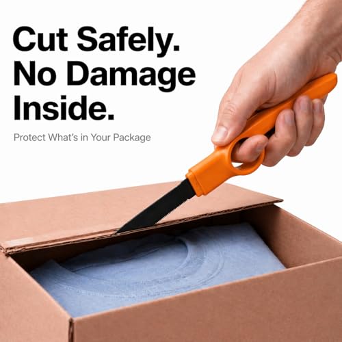 Cardboard Cutter with Protective Sheath, Non-Stick Teflon Coated Blade, Safety Micro-Serrated Stainless Steel Box Cutter Tool for Warehouse, Office & Home Use — view 3