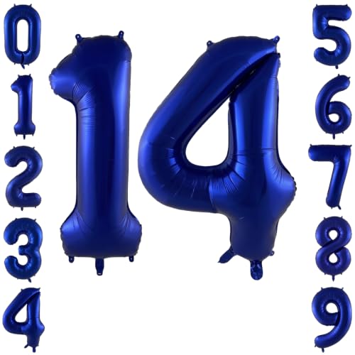 40" Royal Blue Foil Number 14 Balloon for 14th Anniversary Birthday Decor