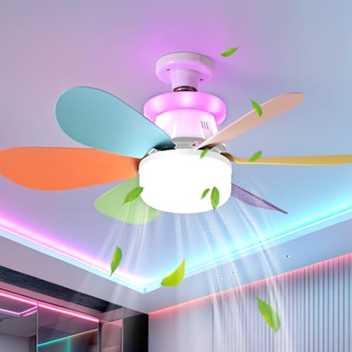 Ventilateur de plafond E27 avec éclairage LED télécommandé profil bas salon