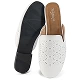 FUDYNMALC Mules for Women Flats Comfortable Round Toe Womens Mules Shoes Breathable Slip On Backless Slide Loafers for Women White