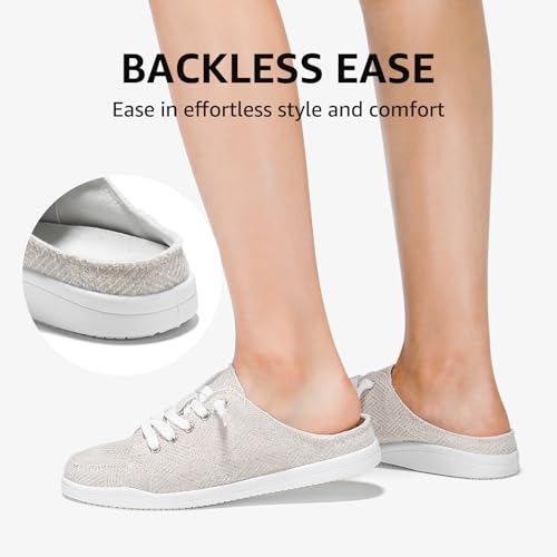 STQ Slip On Mule Sneakers Slide on Canvas Shoes Casual Blackless Orthopedic Shoes with Arch Support Warm Wood Beige Size 63