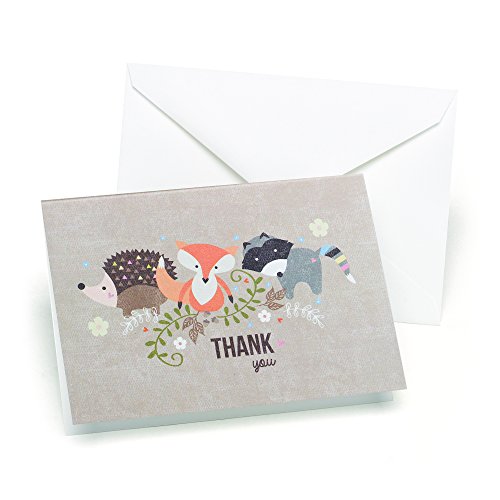 Hortense B. Hewitt 25-Count Baby Shower Woodland Animals Thank You Note Cards, 4.8" x 3.5" Folded Size (55581)